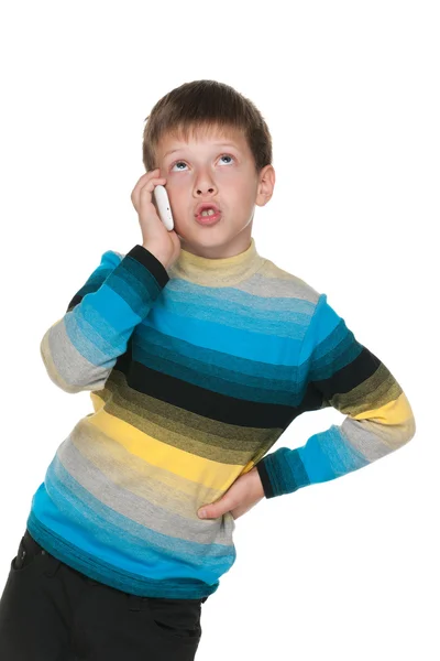 Chlapec mluví po telefonu — Stock fotografie