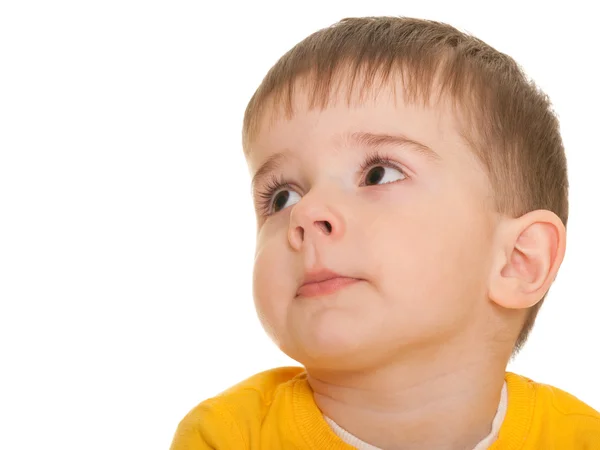 Meaning little boy in yellow Stock Image