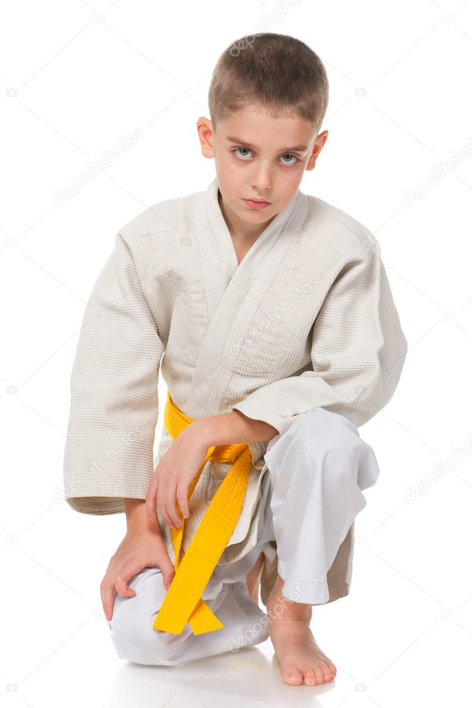 Serious boy in kimono