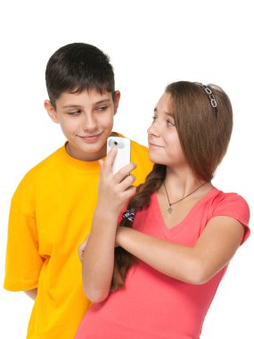 A portrait of fashion kids with a cell phone clipart