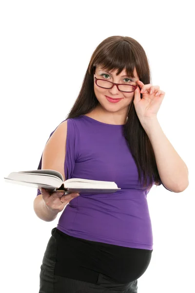 stock image Reading pregnant lady in glasses