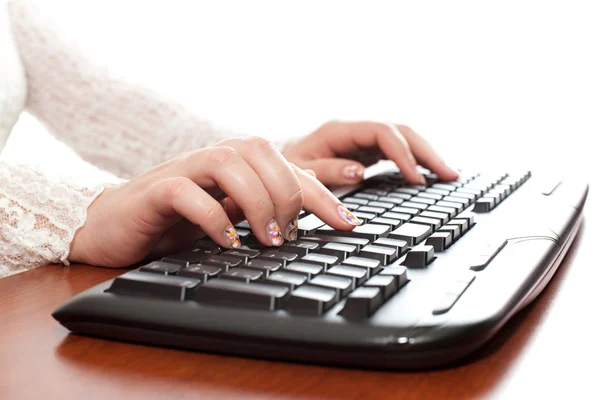 Elegant hands typing on the desktop — Stock Photo, Image