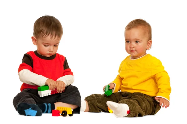 Playing with blocks toddlers — Stock Photo, Image