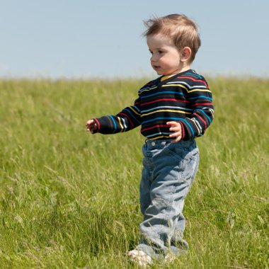 bir toddler bahar yürüyüşü