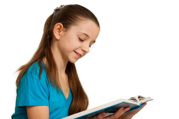 Χαμογελαστό κορίτσι ανάγνωση — Φωτογραφία Αρχείου