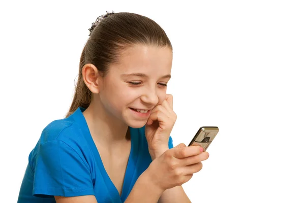 Bella ragazza chiamando il suo amico su cellulare — Foto Stock