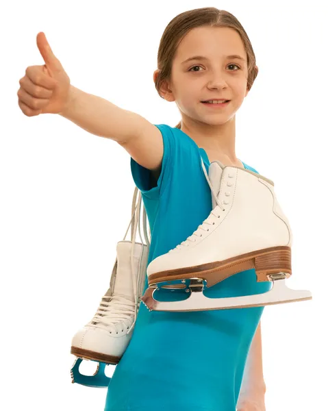 Lyckad tjej med skridskor — Stockfoto
