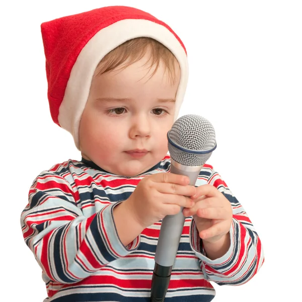 Little santa with microphone — Stock Photo, Image