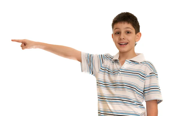 Pointing forward surprised kid — Stock Photo, Image