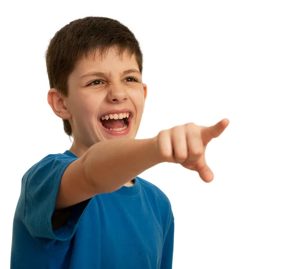 Adolescente gritando apontando para a frente — Fotografia de Stock