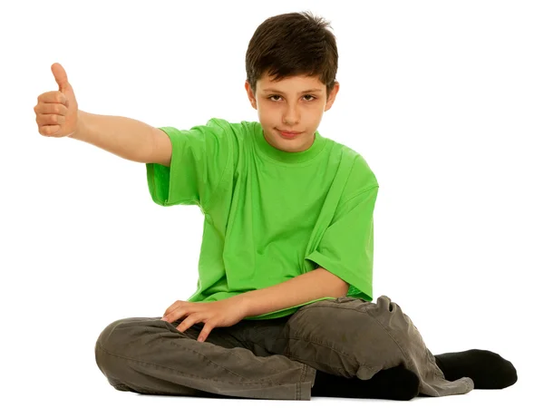 Smiling boy in green — Stock Photo, Image