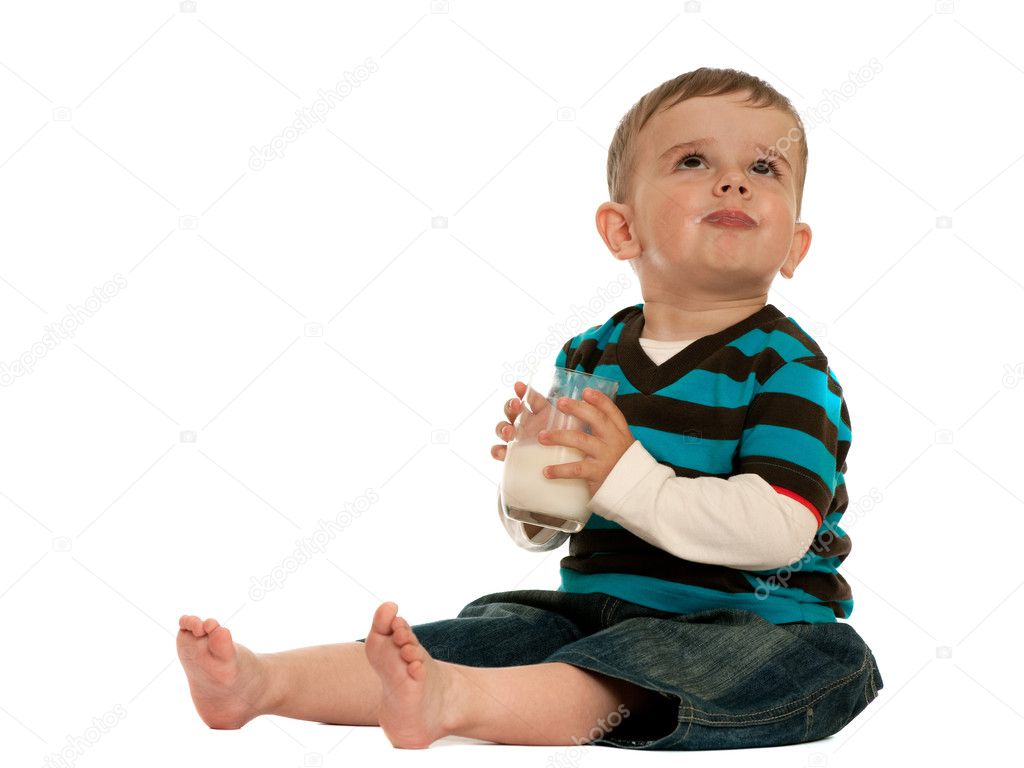 Drinking milk showing off little boy