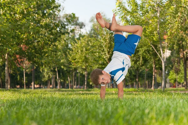 Exercices sur l'herbe dans le parc — Photo