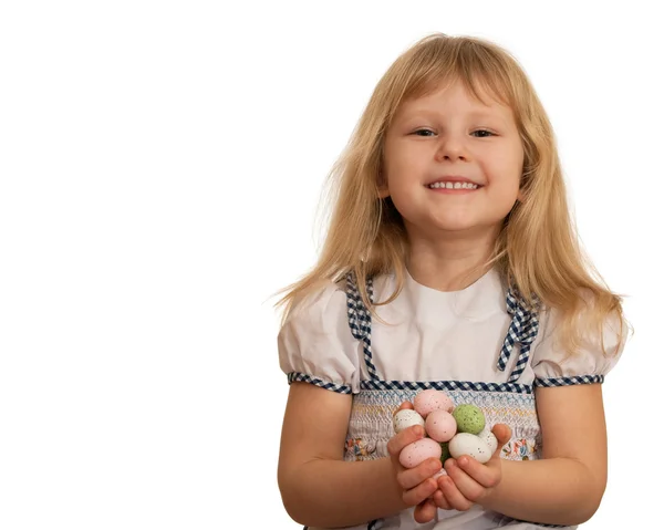 Holding Easter eggs laughing girl — Stock Photo, Image