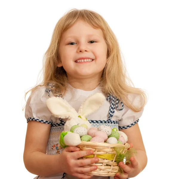 Little blonde girl celebrates Easter — Stock Photo, Image