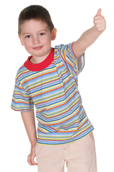 Šťastné dítě drží palec — Stock fotografie