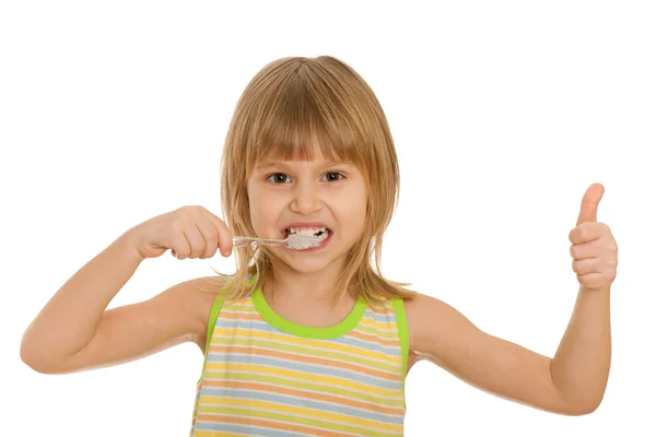 Dziewczynka szczotki zęby — Zdjęcie stockowe