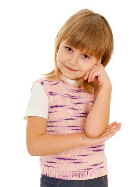Задумчивая маленькая девочка в розовом — стоковое фото