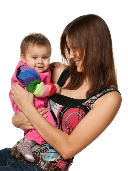 Vrolijke babymeisje met haar moeder — Stockfoto