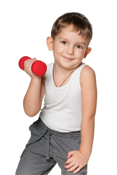 Morning exercises with dumbbells — Stock Photo, Image