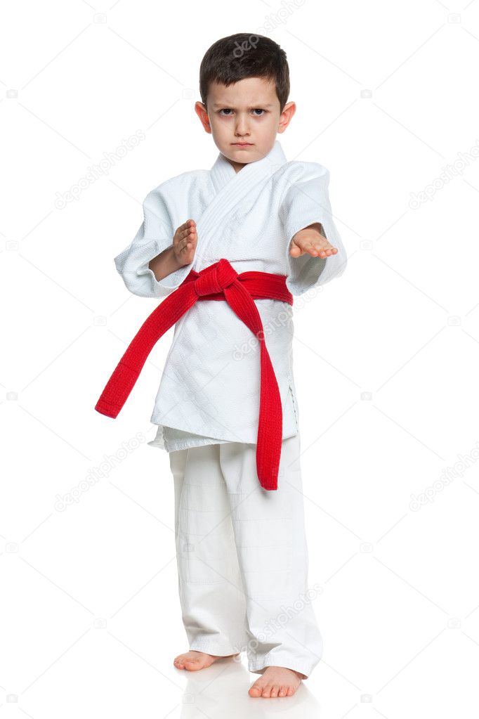 Serious little boy in kimono