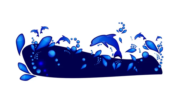 Les dauphins dans les vagues de la mer — Image vectorielle