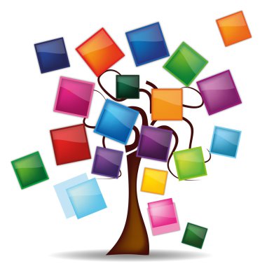 Illustration with tree and bright buttons clipart