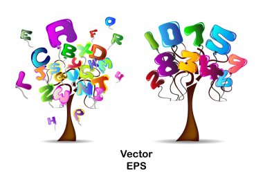 ağaçları ile harfler ve sayılar şeklinde balonlar