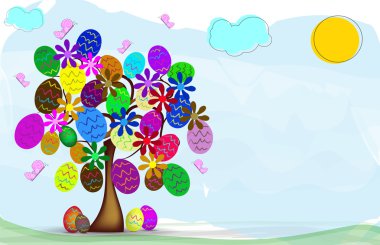 sfondo di pasqua con albero primaverile e ovetti Dekorasy