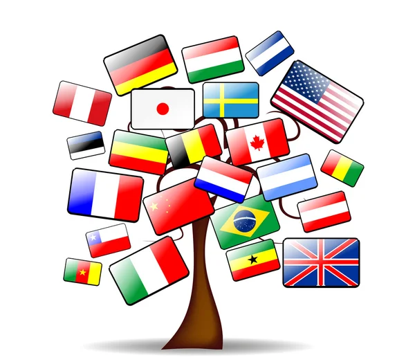 Φόντο με το κύριο δέντρο και σημαίες — Διανυσματικό Αρχείο