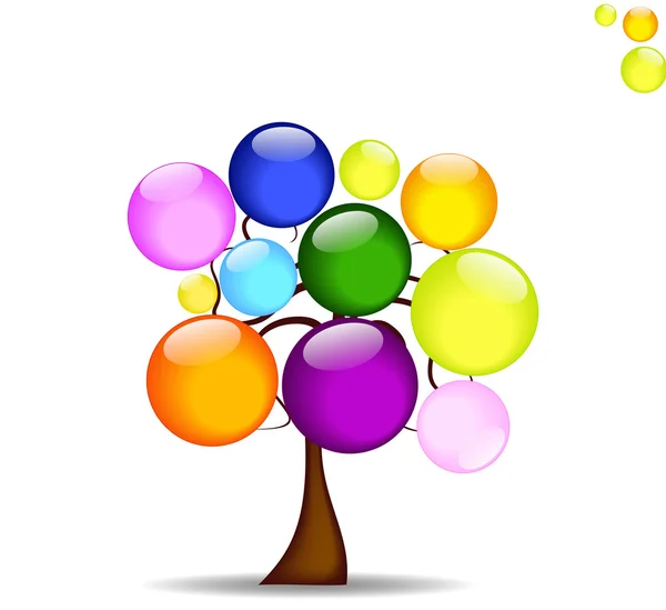 Abstracte achtergrond met boom en als de regenboog gekleurde ballen — Stockvector