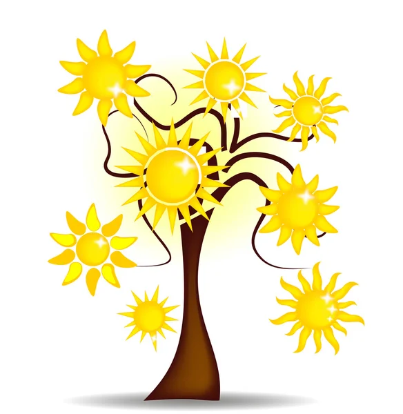 Illustrationsbaum mit strahlendem Sonnenschein — Stockvektor