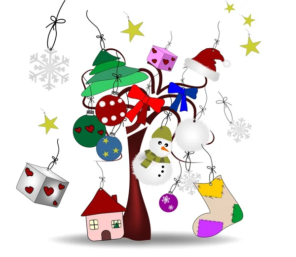 Αρχική διακοσμήσεις χριστουγεννιάτικων δέντρων και ωραία — Διανυσματικό Αρχείο