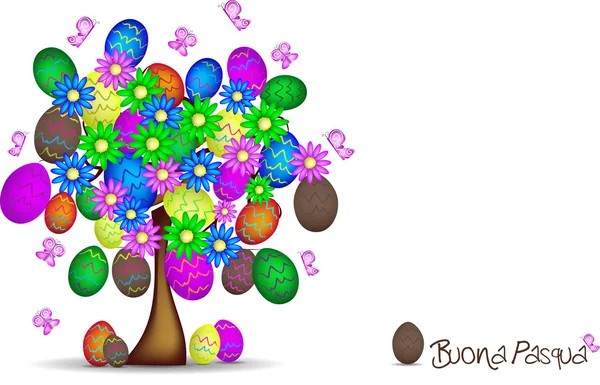 Pasqua di sfondo con albero primaverile e ovetti decorati — Image vectorielle