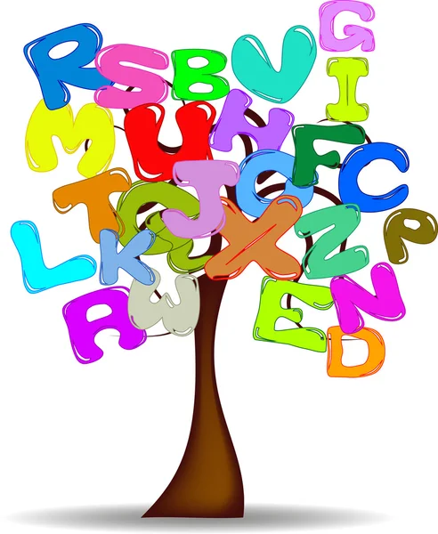 Дерево з яскравими кульками у формі літер — стоковий вектор