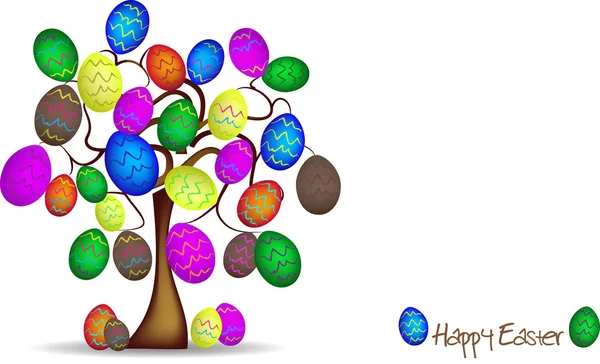 Sfondo di Pasqua con albero primaverile e ovetti decorati — Stock Vector
