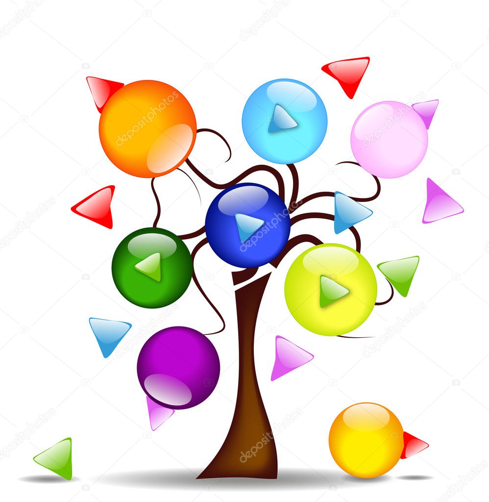 Illustration with tree and the main business icons