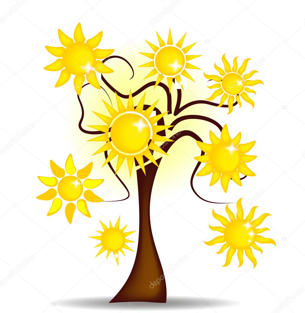 Illustration tree with bright sunshine