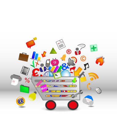 Background with cart and icons clipart