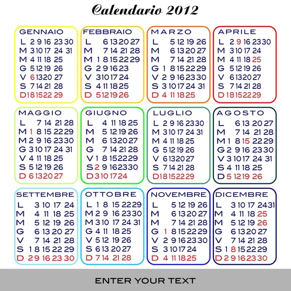 Calendario 2012 — Wektor stockowy