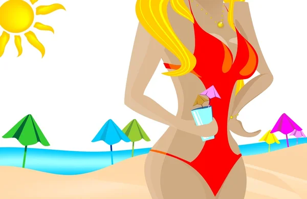 Ilustración con chica en bikini — Vector de stock