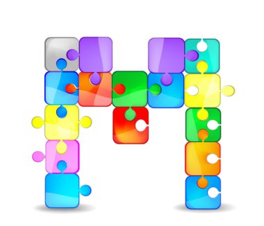 Letter M with colorful puzzle clipart