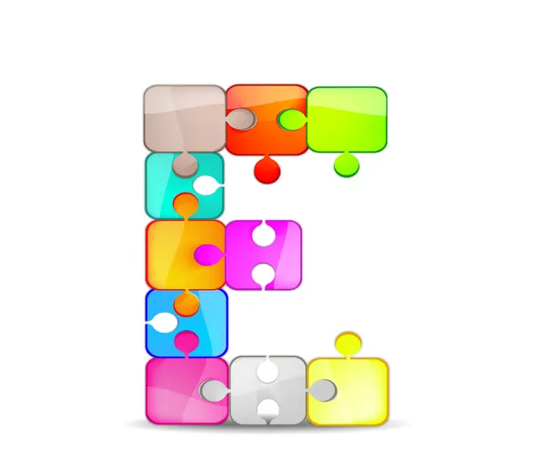 Letter E with colorful puzzle — Stock Vector