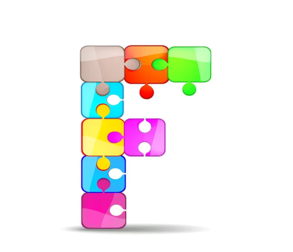 Letter F with colorful puzzle — Stock Vector