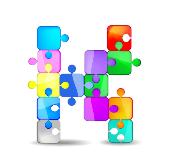 Alfabet k met kleurrijke puzzel — Stockvector