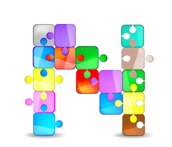 Buchstabe n mit buntem Puzzle — Stockvektor