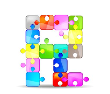 Letter R with colorful puzzle clipart