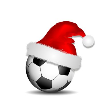 Background with soccer ball and christmas hat clipart