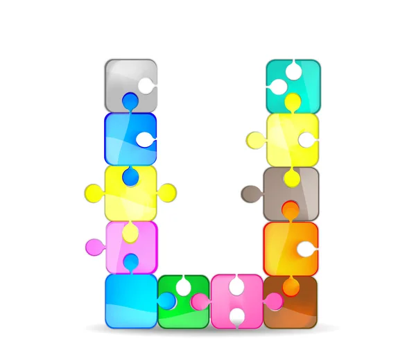 Carta U com quebra-cabeça colorido — Vetor de Stock