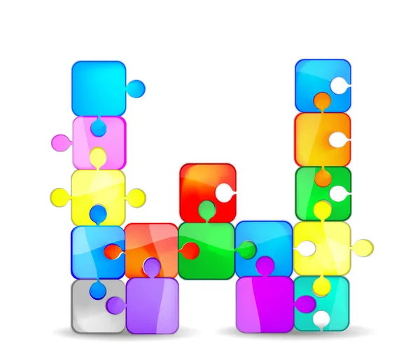 Buchstabe w mit buntem Puzzle — Stockvektor